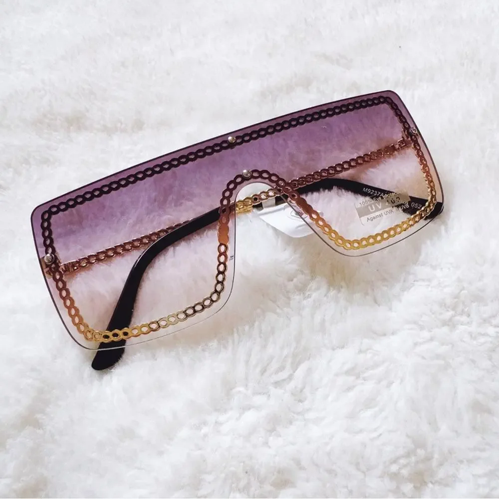 Christine Purple & Gold Chain Oversized Shield Sunglasses